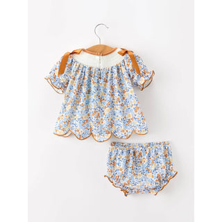 Fall Floral Smocked Girls Bloomer Set RF-08