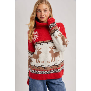 Nordic Reindeer Turtleneck Sweater | BI-32