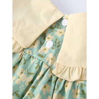 Spring Floral Print Long-Sleeved Romper and Dress Matching Headband RF-03