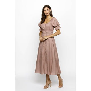 Ember Solid Pleated Prairie Midi Dress ST-08