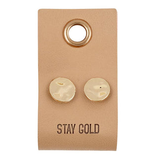 Stay Gold Circle Leather Tag  Earrings