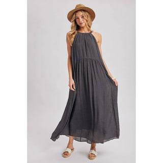 Textured Tiered Halter Maxi Dress BI-02