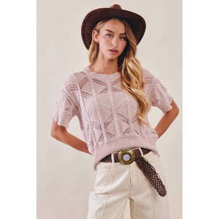Pointelle Knit Short Sleeve Top | LI-15