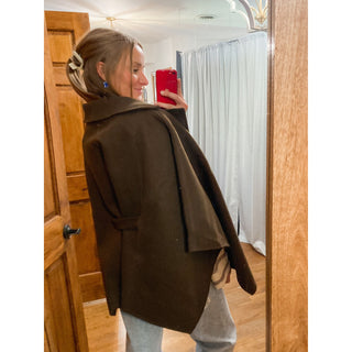 Olive Belted Tailored Cape - OR-02