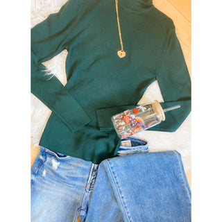 Evergreen Charm Top | Mock Neck Sweater Knit | Hunter Green & Ecru | BP-42
