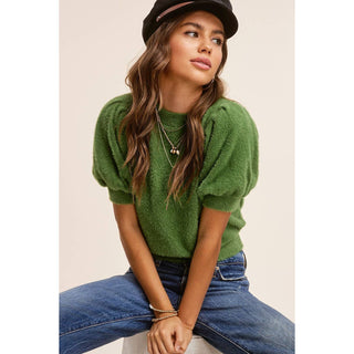 Puff Short Puff Sleeve Knit Top | Soft Mohair | La Miel | LM-24