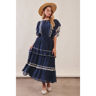 Embroidered Boho Tiered Maxi Skirt | LI-13