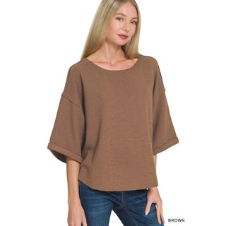 Double-Knit Exposed Seam Curved Hem Top | ZN-57