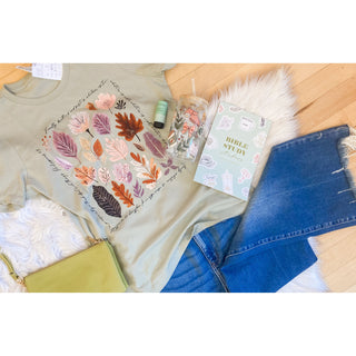 Philippians 4:8 Boho Leaves Tee | Thyme Light Sage | Bella + Canvas| KT-192