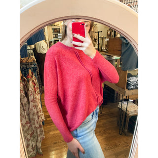 Red Brushed Melange Hacci Center Seam Oversized Sweater ZN-80