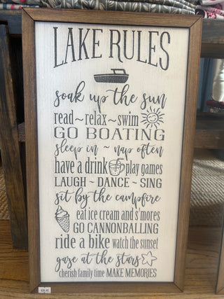 Lake Rules Wood Sign - Handmade in St. Charles