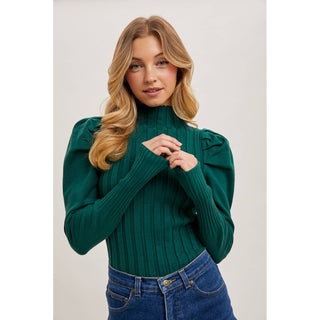 Mock Neck Puff-Sleeve Knit Top | BI-35