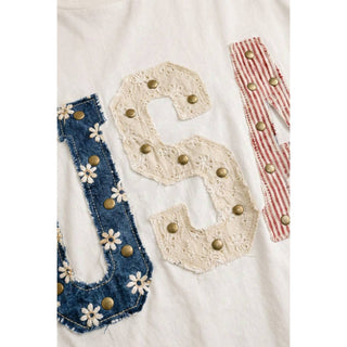 Mixed-Media Studded USA Graphic Tee | KA-01