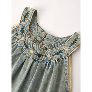 Summer Girls Embroidered Denim Sleeveless Dress | RF-06