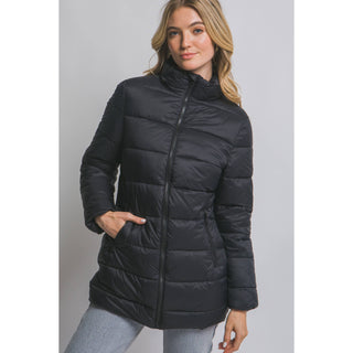 Long Quilted Puffer Jacket w/ Zipper Pockets ZN-39