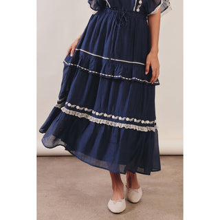Embroidered Boho Tiered Maxi Skirt | LI-13