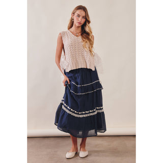 Embroidered Boho Tiered Maxi Skirt | LI-13