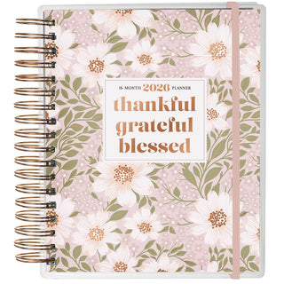 Thankful • Grateful • Blessed — 18-Month Planner with Elastic Closure (Aug 2025–Jan 2027)