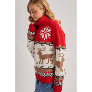 Nordic Reindeer Turtleneck Sweater | BI-32