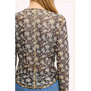 Semi Sheer Mesh Layering Top | Crew Neck | Long Sleeve | LM-25