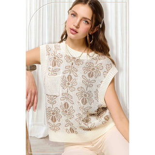 Sleeveless Sweater Vest Top | Floral Pattern | La Miel | LM-26