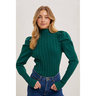 Mock Neck Puff-Sleeve Knit Top | BI-35