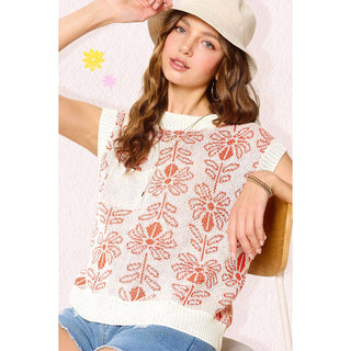Sleeveless Sweater Vest Top | Floral Pattern | La Miel | LM-26