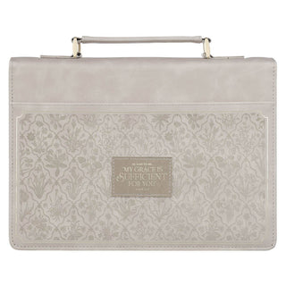 Bible Cover Fashion Taupe | My Grace Is Sufficient | 2 Cor 12:9