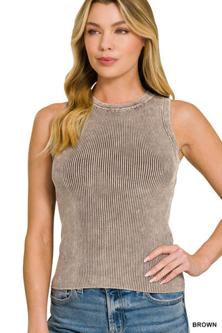 Washed Ribbed Sweater Tank Top | ZN-53