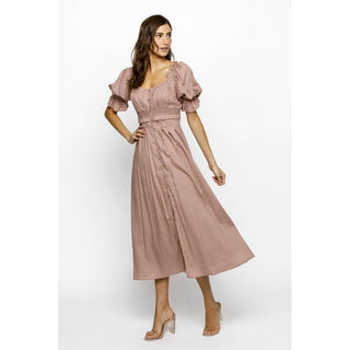 Ember Solid Pleated Prairie Midi Dress ST-08