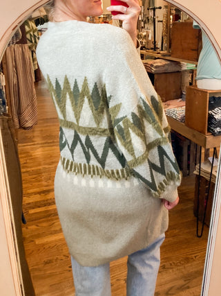 Olive Zig Zag Pattern Bishop Sleeve Shacket OR-04