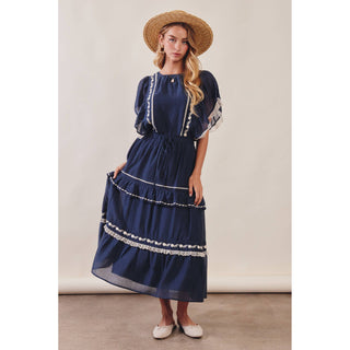 Embroidered Boho Tiered Maxi Skirt | LI-13