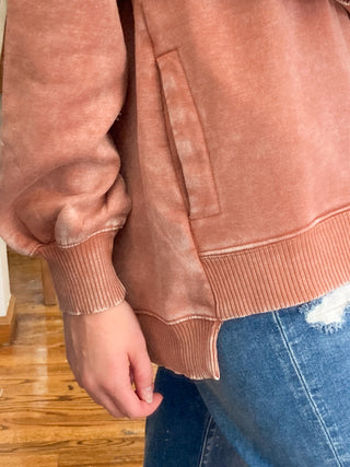 Rust Acid Wash Fleece Hi-low Hem Sweatshirt ZN-69