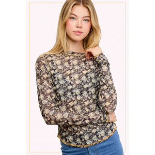 Semi Sheer Mesh Layering Top | Crew Neck | Long Sleeve | LM-25