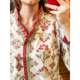 Marsala Ruffle Detail Boho Floral Peplum Top JO-07
