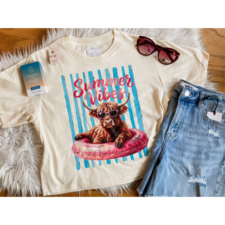 Summer Highland Cow Crop Tee | Graphic Tee | KT-327