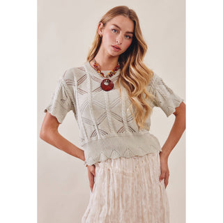 Pointelle Knit Short Sleeve Top | LI-15