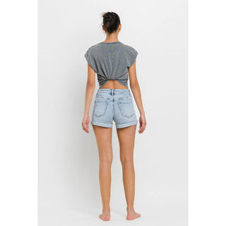 High Rise Single Cuff Denim Shorts FM-12