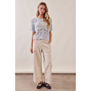Pointelle Knit Short Sleeve Top | LI-15