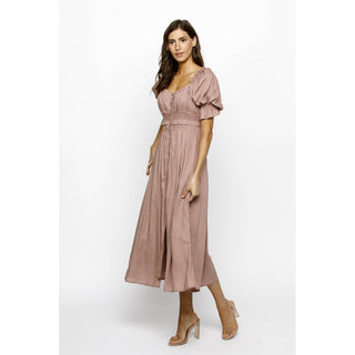 Ember Solid Pleated Prairie Midi Dress ST-08