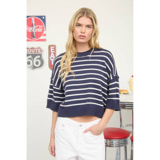 Women’s Sweater | Striped raw-edge | Drop shoulder | BP-50
