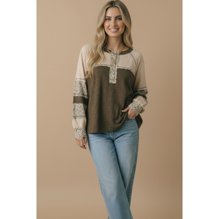 Round Neck Floral Cotton Slub Top | HA-03