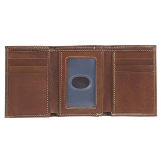 Brown Genuine Leather Ichthus Fish Trifold Wallet