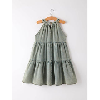 Summer Girls Embroidered Denim Sleeveless Dress | RF-06