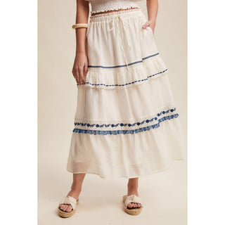 Embroidered Boho Tiered Maxi Skirt | LI-13