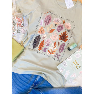 Philippians 4:8 Boho Leaves Tee | Thyme Light Sage | Bella + Canvas| KT-192