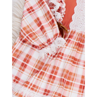 Harvest Plaid Lace Ruffle Dress MN-02
