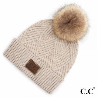 CC Beanie Diagonal Striped Knot Hat