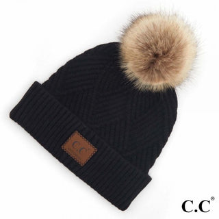 CC Beanie Diagonal Striped Knot Hat