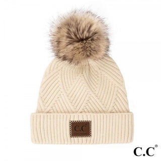 CC Beanie Diagonal Striped Knot Hat